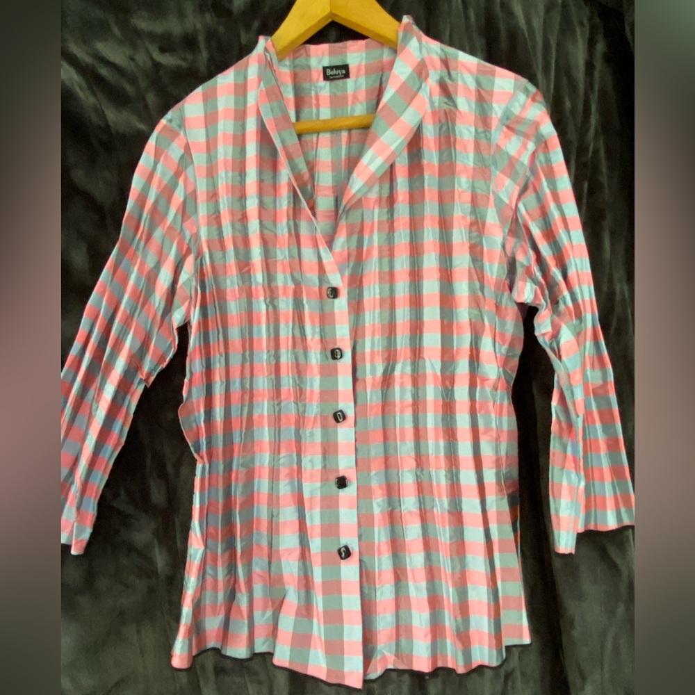 Pink and Blue Plaid Women's Top